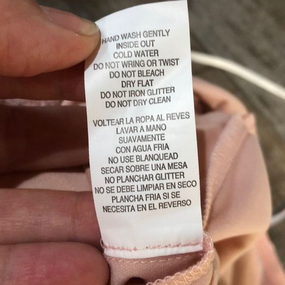 Blush Pink Lace Dress with Rhinestone Waist Dress - Picture 8 of 8